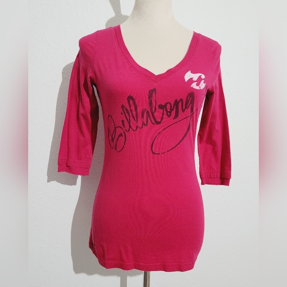 Billabong V-neck 3/4 Sleeve 100% Cotton Shirt Made In USA woman's Size Medium - Picture 1 of 10